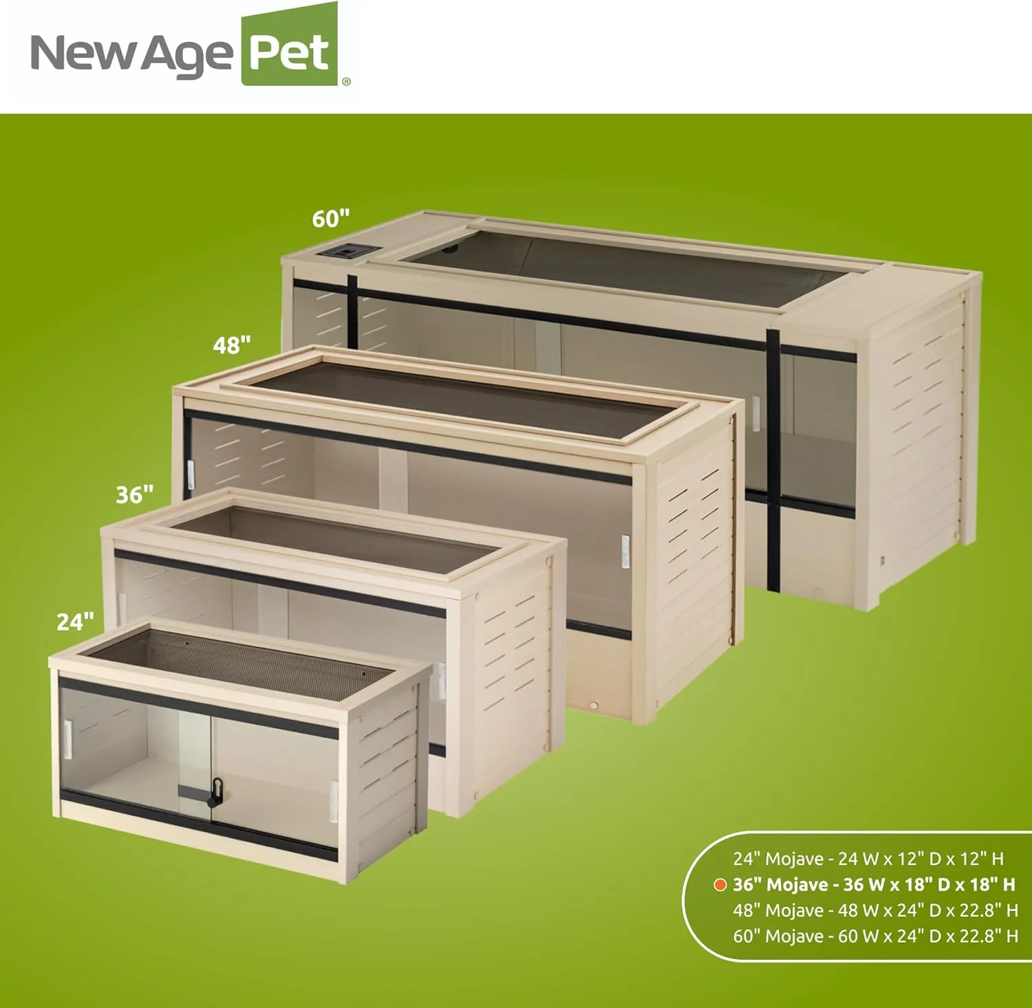 New Age Pet ECOFLEX 36" Mojave Reptile Lounge -Durable Wood Plastic Composite Habitat with Ventilation, Removable Glass Doors & Lock, Easy Assembly, for Tortoises, Snakes, Iguanas, Tan