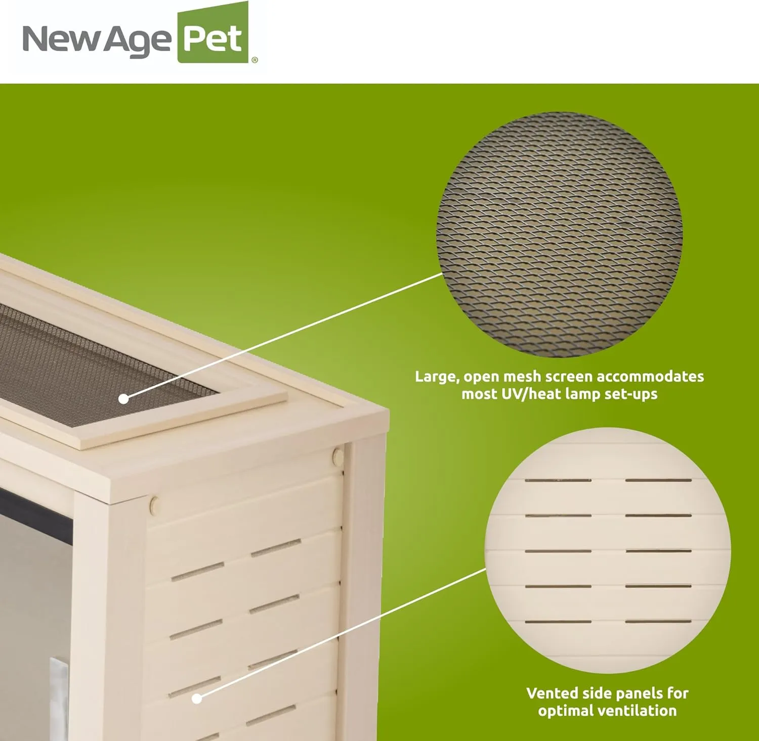 New Age Pet ECOFLEX 36" Mojave Reptile Lounge -Durable Wood Plastic Composite Habitat with Ventilation, Removable Glass Doors & Lock, Easy Assembly, for Tortoises, Snakes, Iguanas, Tan