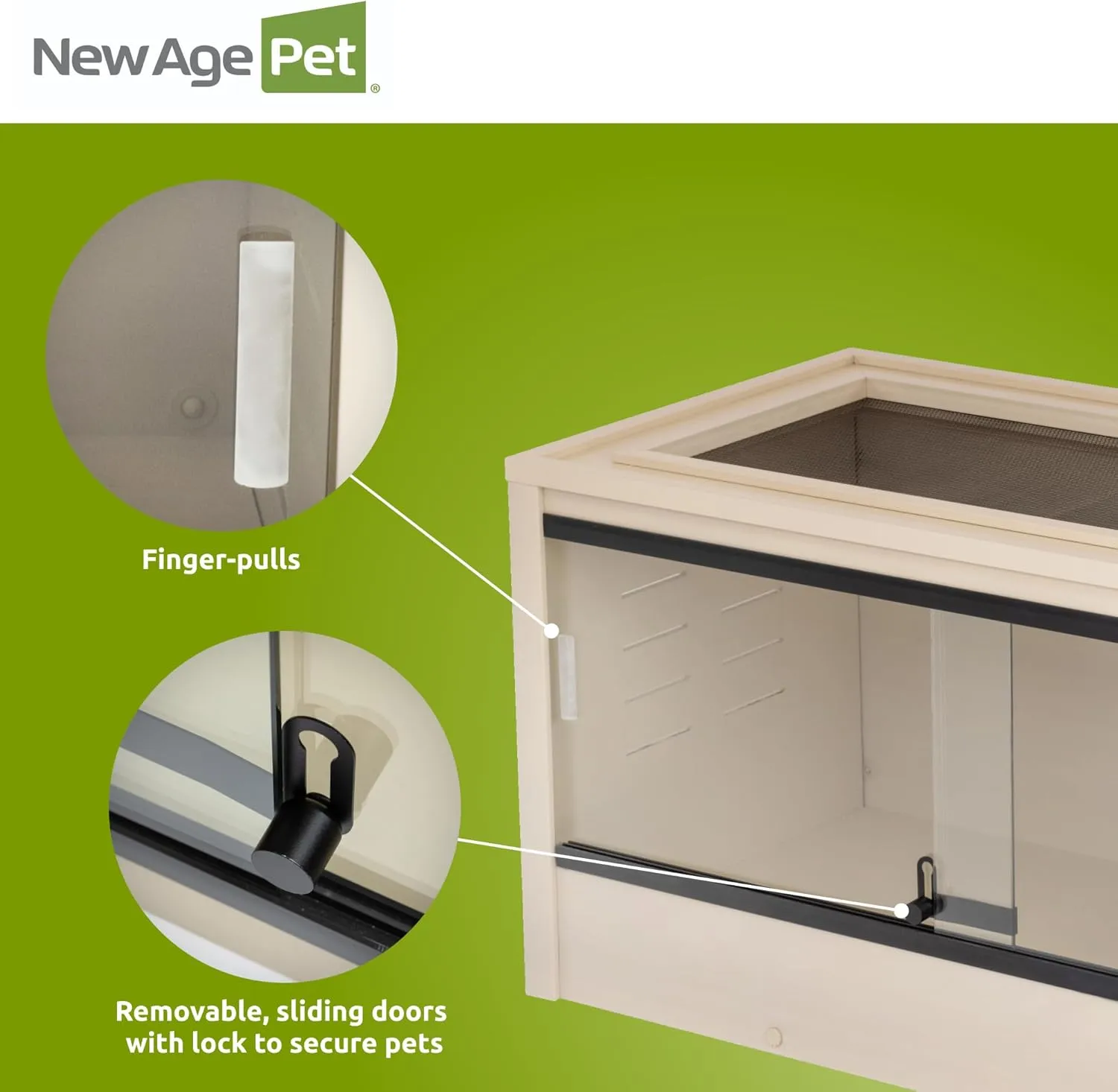 New Age Pet ECOFLEX 36" Mojave Reptile Lounge -Durable Wood Plastic Composite Habitat with Ventilation, Removable Glass Doors & Lock, Easy Assembly, for Tortoises, Snakes, Iguanas, Tan