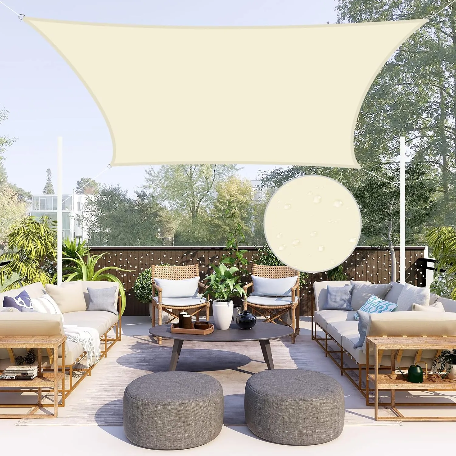 Neween Sun Shade Sail Rectangle Canopy, Waterproof & UV Block Sunshade for Outdoor Patio Lawn Beach Garden Carport Backyard Deck Pergola (13'x16', Beige)