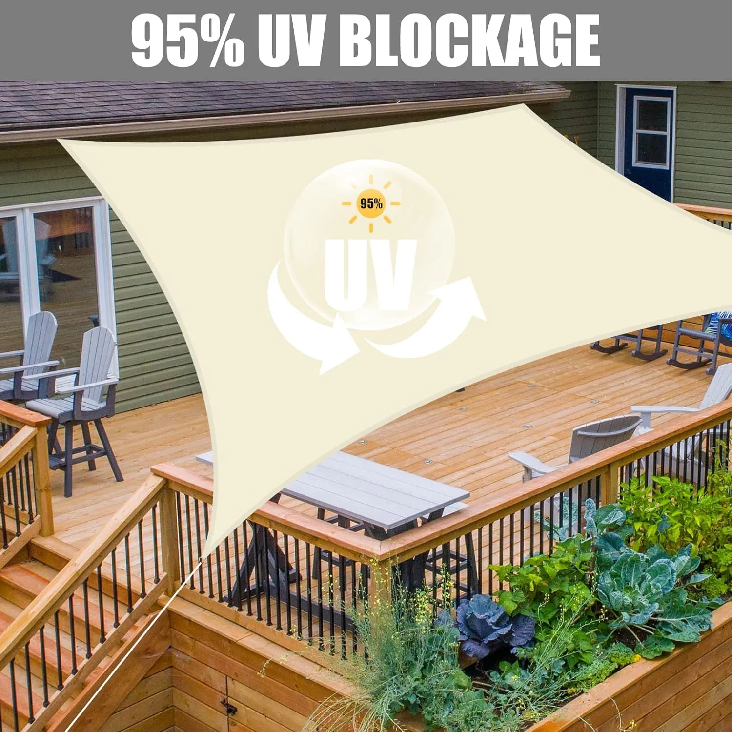 Neween Sun Shade Sail Rectangle Canopy, Waterproof & UV Block Sunshade for Outdoor Patio Lawn Beach Garden Carport Backyard Deck Pergola (13'x16', Beige)