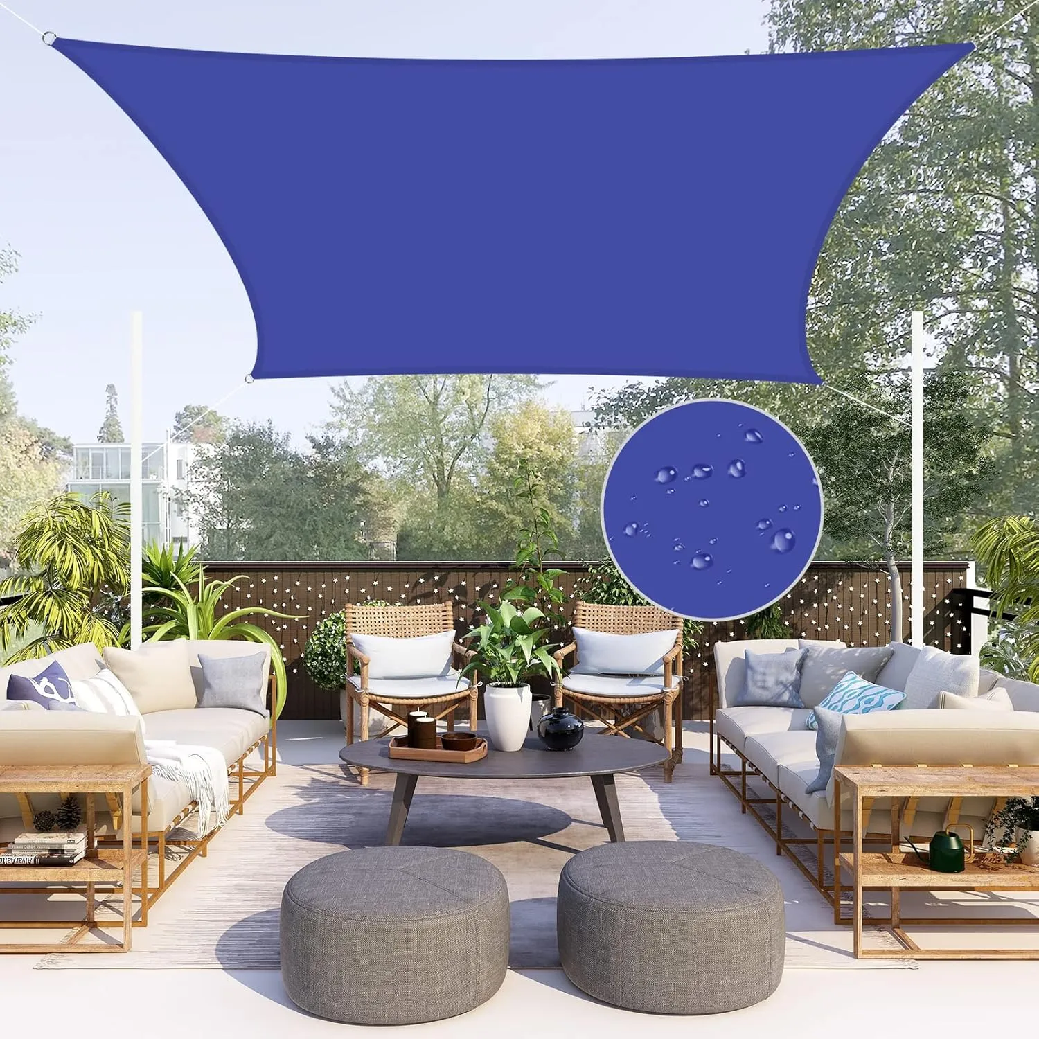 Neween Waterproof Sun Shade Sail Rectangle UV Block Canopy for Outdoor Patio and Garden, Yard Activities (6'x10', Blue)