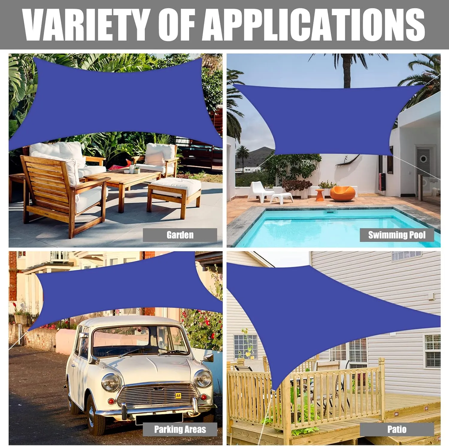 Neween Waterproof Sun Shade Sail Rectangle UV Block Canopy for Outdoor Patio and Garden, Yard Activities (6'x10', Blue)