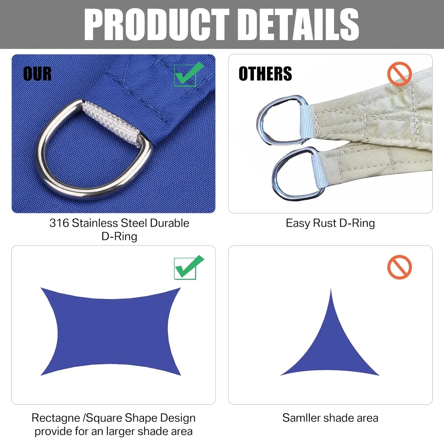 Neween Waterproof Sun Shade Sail Rectangle UV Block Canopy for Outdoor Patio and Garden, Yard Activities (6'x10', Blue)