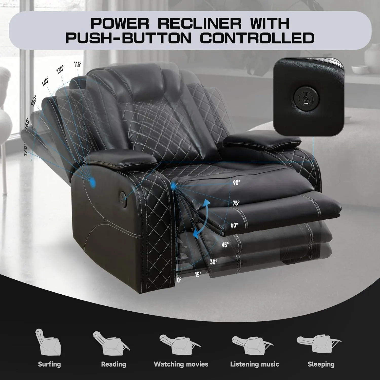 Nicbex PU Leather Power Wall Hugger Chair Double Reclining Sectional Sofa 2-Seater Loveseat Couch with Center Storage Console, USB Port, Cup Holders and Ambient LED Light for Living Room RV Theater