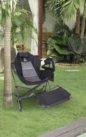 Nice C Hammock Camping Chair, Camping Chair Rocker, Swinging Chair, High Back with Stand, Cup Holder, Side Pocket, Heavy Duty (2, Black w/footrest)
