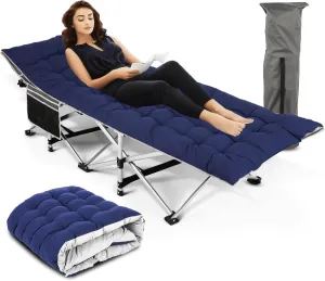 Nictemaw Folding Camping Cot, 900 LBS Heavy Duty Sleeping Cot Portable Camping Cots for Adults Double Layer Oxford with Carry Bag for Home, Office Nap, and Outdoor Beach, Blue