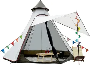 NIEH Camping Pyramid Teepee Tent Adult Tent Double Layers Tent Yurt Tent Tower Post Bell Tent for Outdoo Family Trip Beautiful Scenery