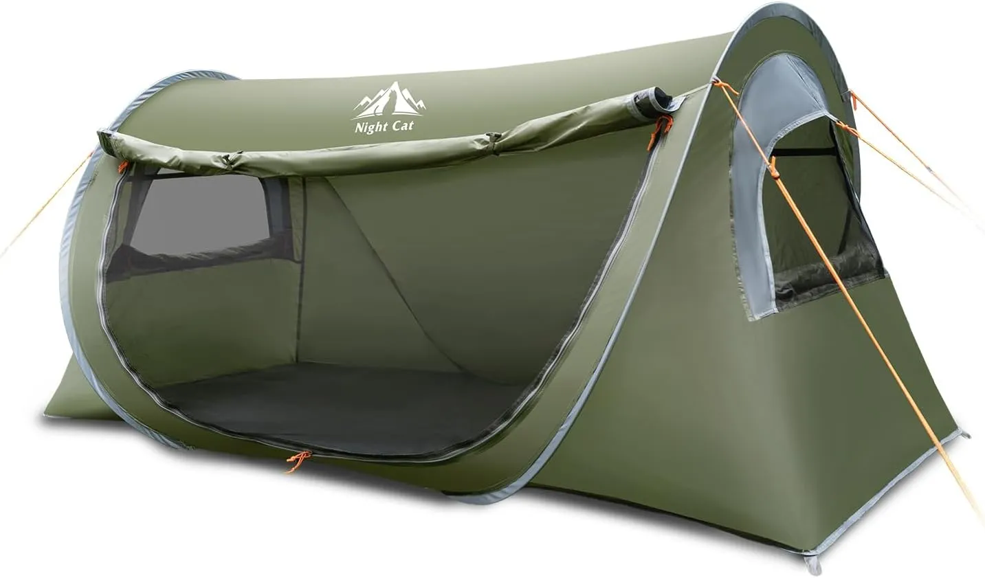Night Cat Pop-up Camping Tent: 1 Person Tent Waterproof Instant Easy Setup Tunnel Tent Foldable Outdoor
