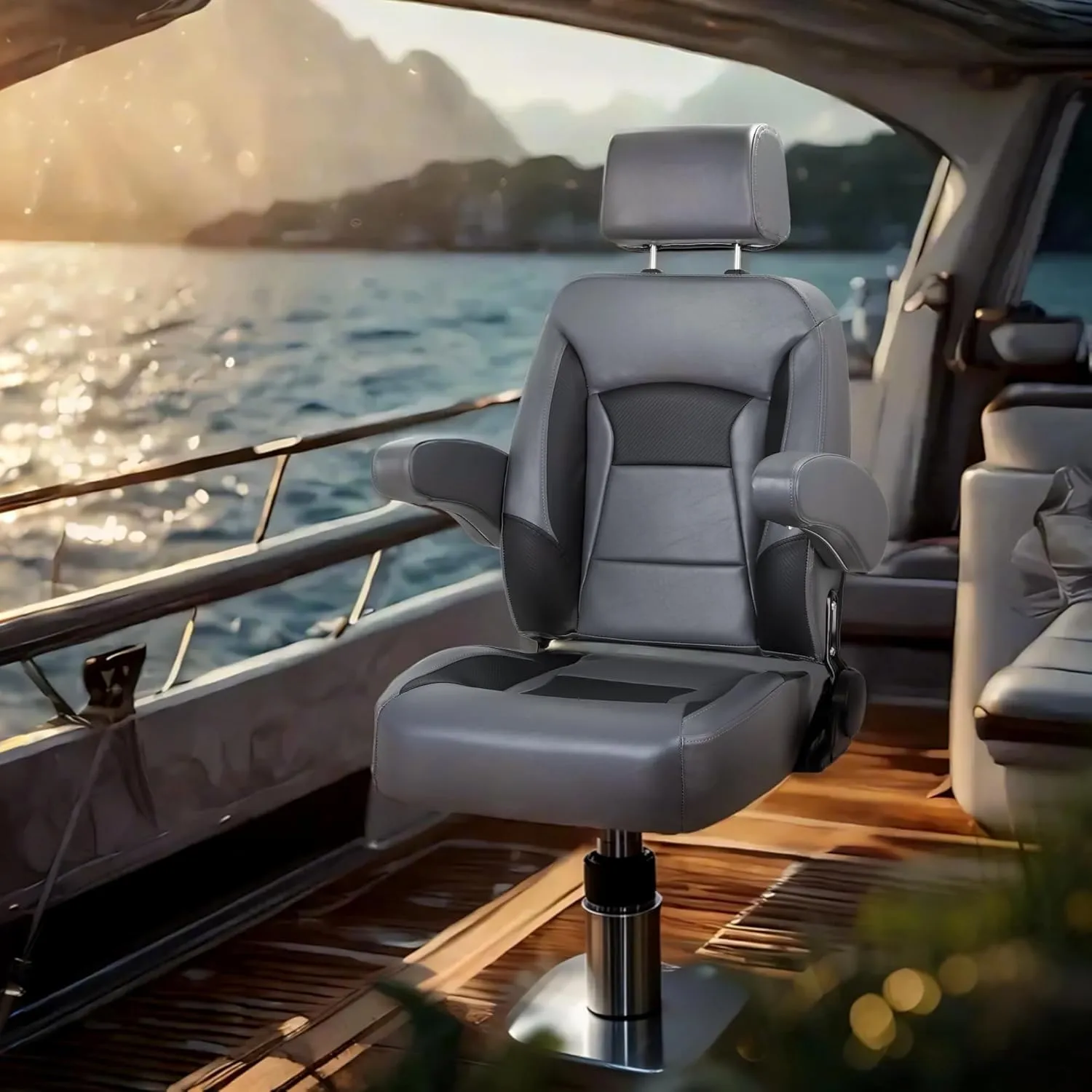 NORTHCAPTAIN Premium Pontoon Captain's Chair High Back Reclining Pontoon Bucket Boat Seat with Armrests and Adjustable Headrest