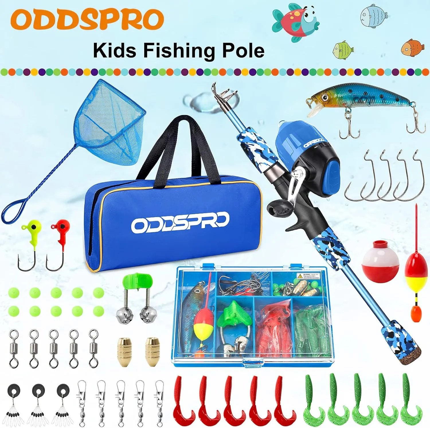 ODDSPRO Kids Fishing Pole Pink, Portable Telescopic Fishing Rod and Reel Combo Kit - with Spincast Fishing Reel Tackle Box for Girls, Youth
