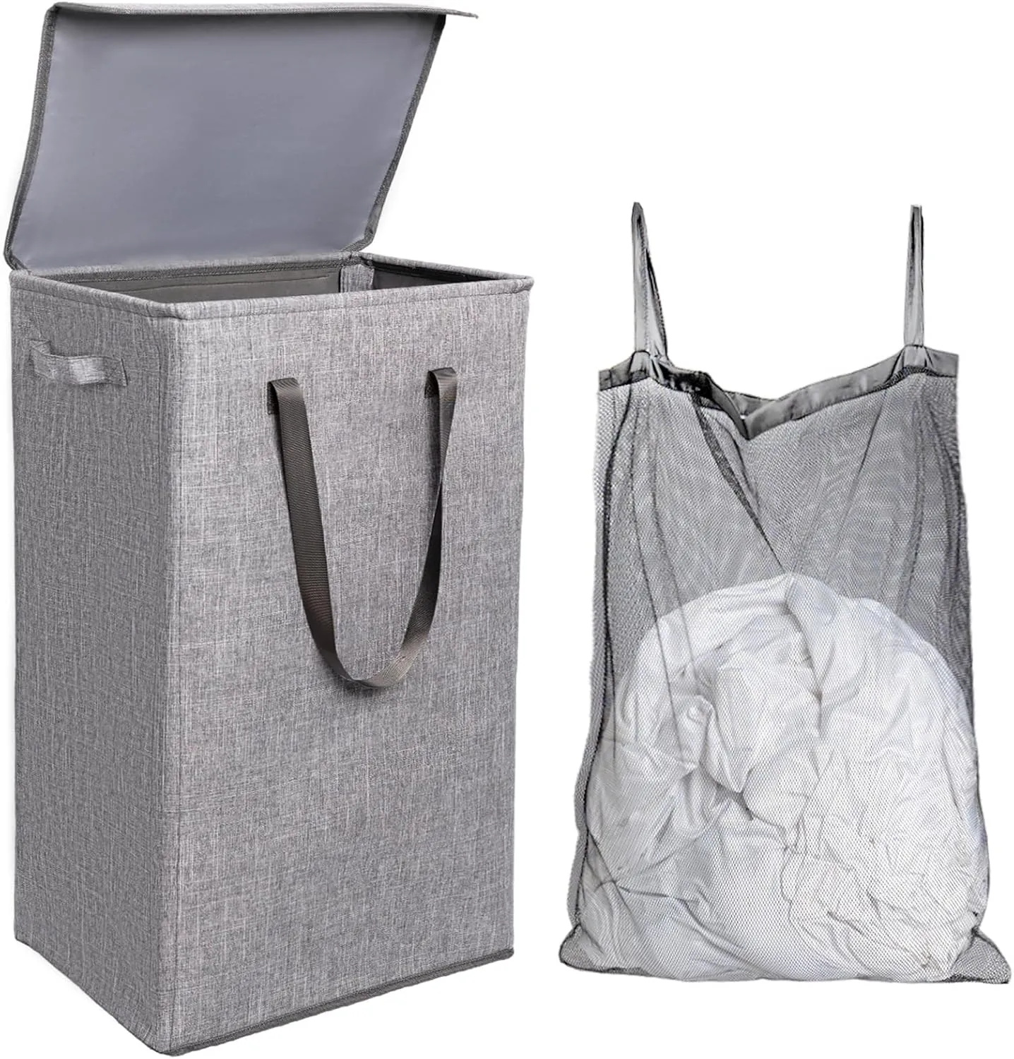 Odonata 75L Slim Laundry Hamper with Lid,Large Foldable Laundry Basket with Removable Bag and Handles Tall Collapsible Dirty Clothes Basket Great for Bedroom, Bathroom, Dorm, College,RV. (Grey, 75L)