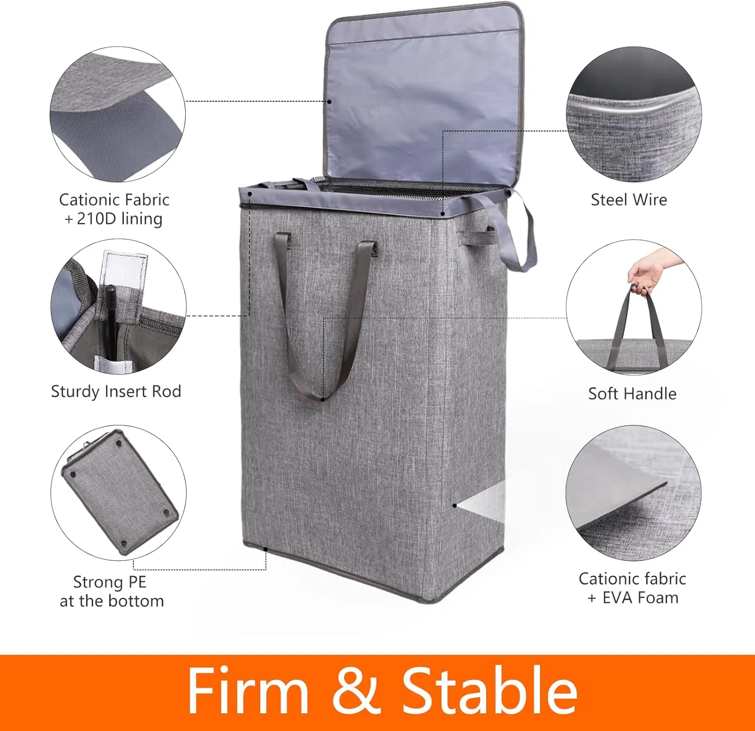 Odonata 75L Slim Laundry Hamper with Lid,Large Foldable Laundry Basket with Removable Bag and Handles Tall Collapsible Dirty Clothes Basket Great for Bedroom, Bathroom, Dorm, College,RV. (Grey, 75L)