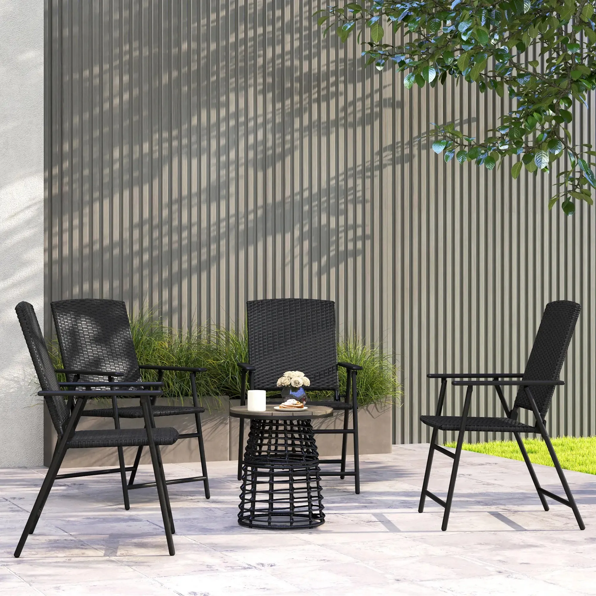 Of Black Back-to-school sale Chairs - Set Shipping updates Outsunny Four Rattan Folding Seat
