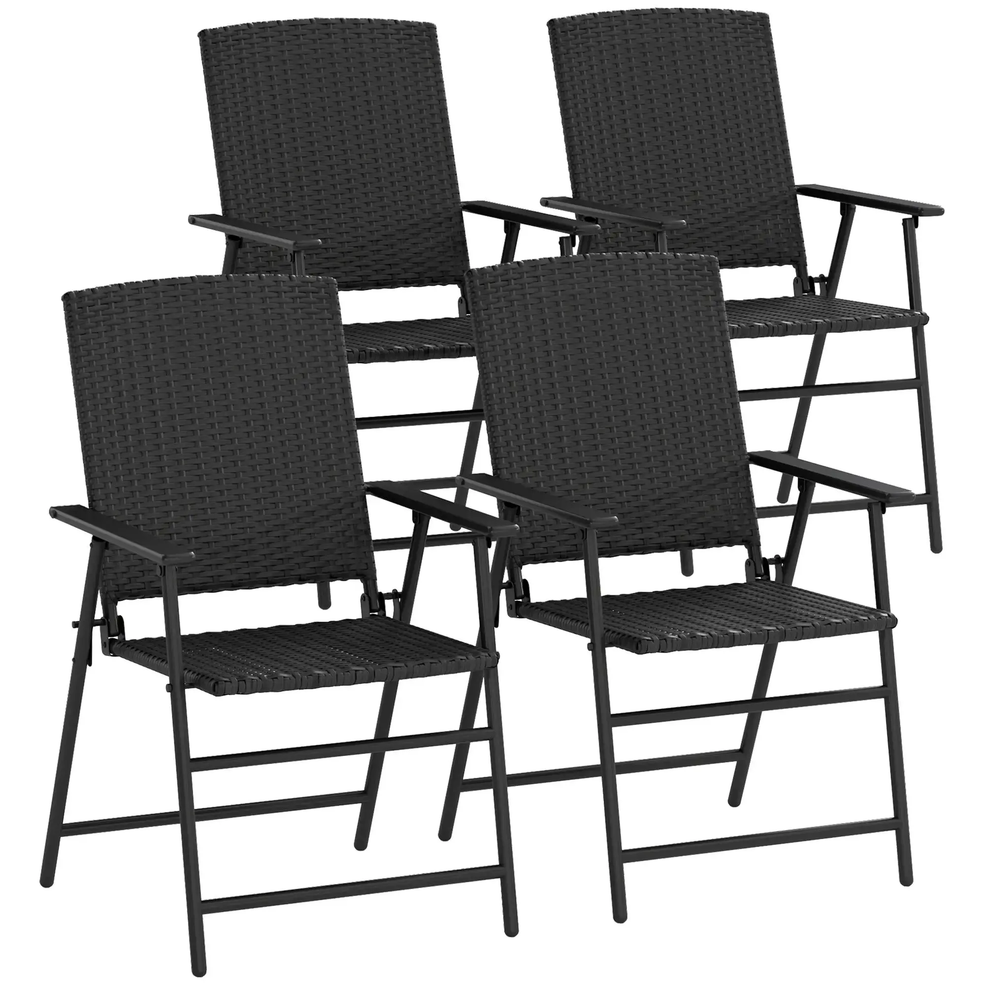 Of Black Back-to-school sale Chairs - Set Shipping updates Outsunny Four Rattan Folding Seat