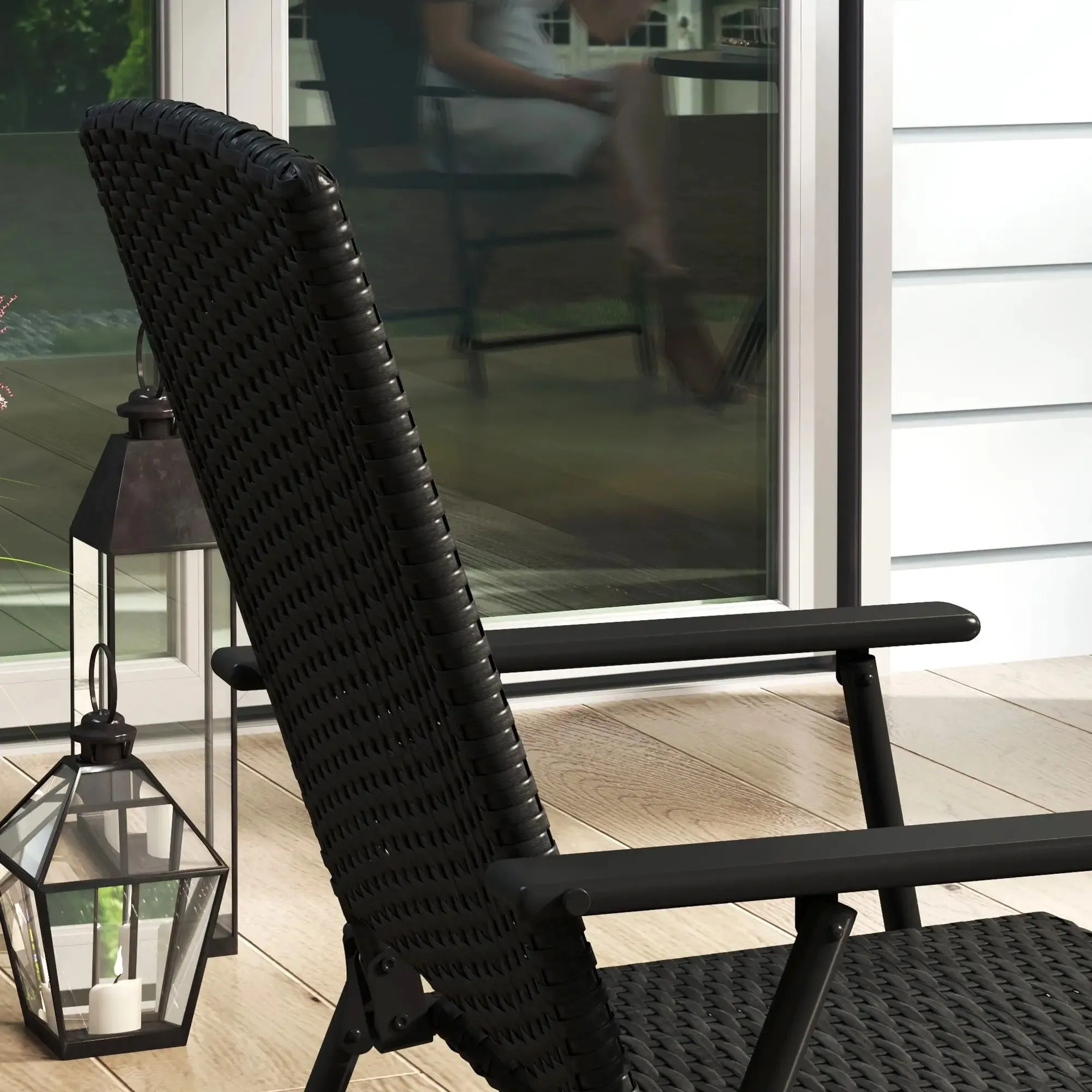 Of Black Back-to-school sale Chairs - Set Shipping updates Outsunny Four Rattan Folding Seat