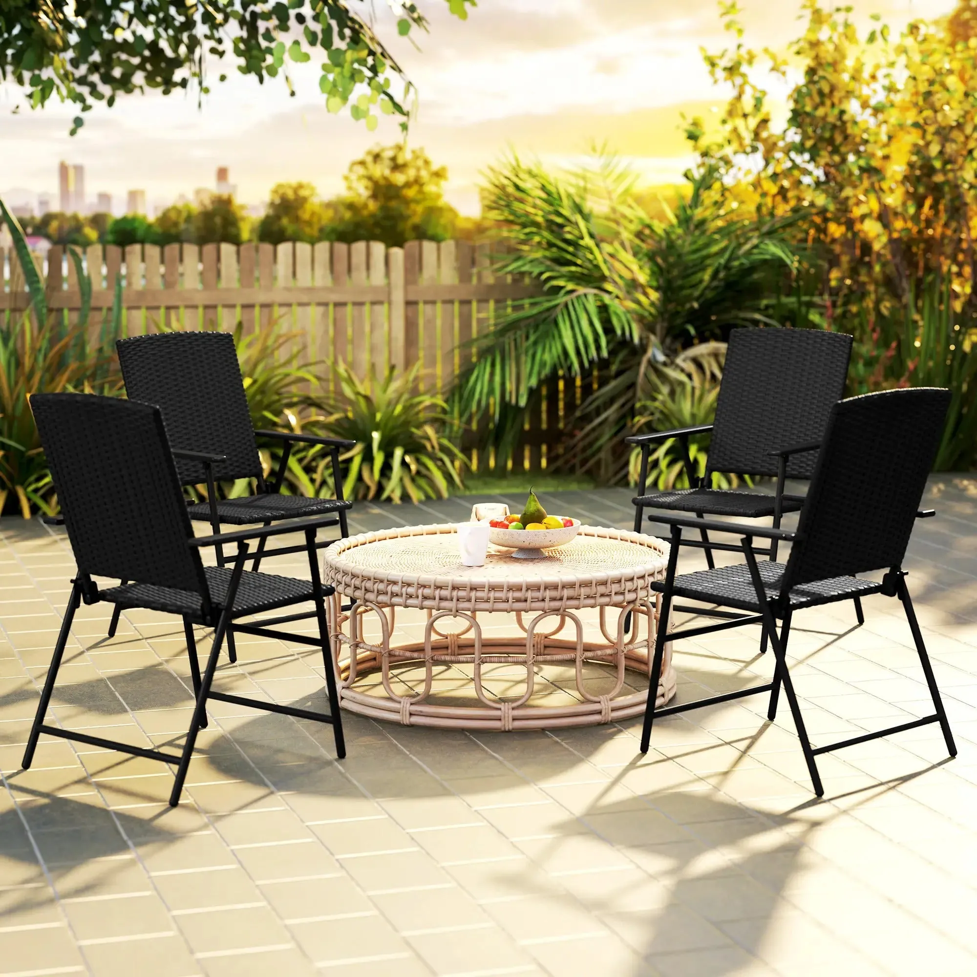 Of Black Back-to-school sale Chairs - Set Shipping updates Outsunny Four Rattan Folding Seat