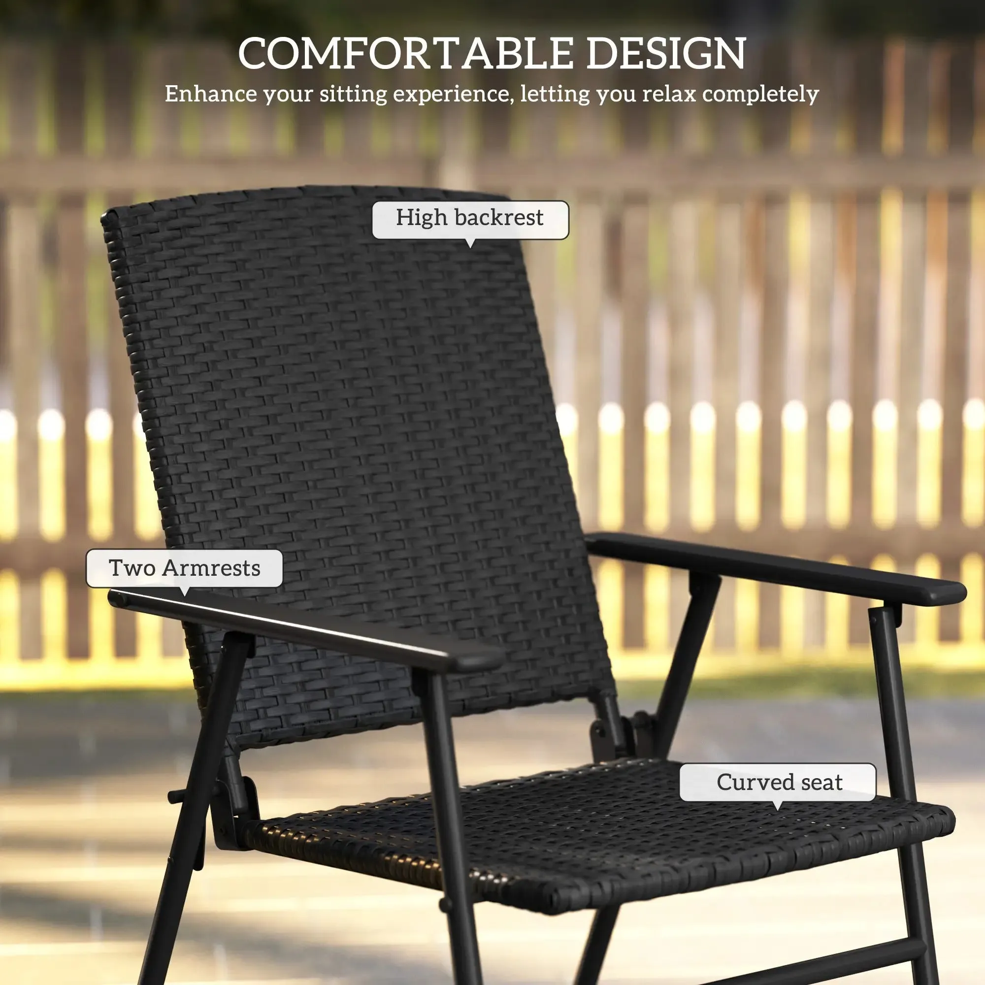 Of Black Back-to-school sale Chairs - Set Shipping updates Outsunny Four Rattan Folding Seat