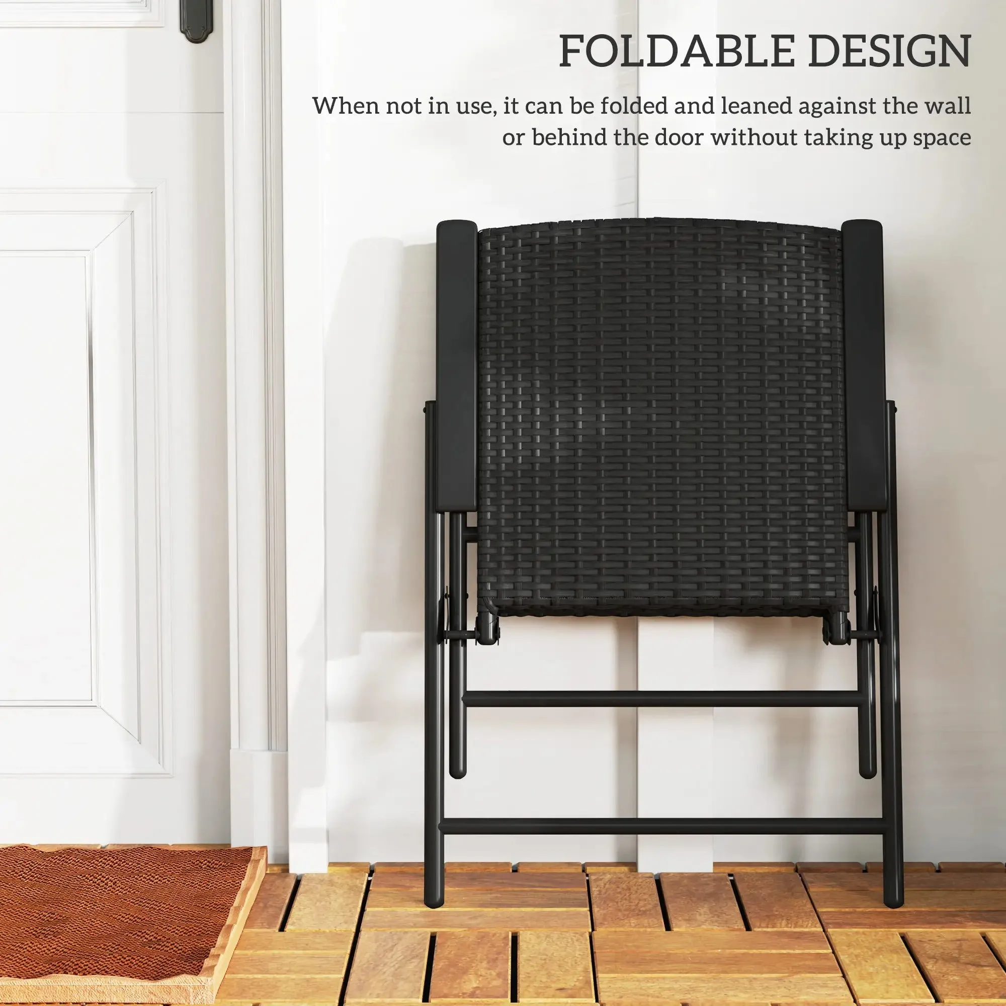 Of Black Back-to-school sale Chairs - Set Shipping updates Outsunny Four Rattan Folding Seat
