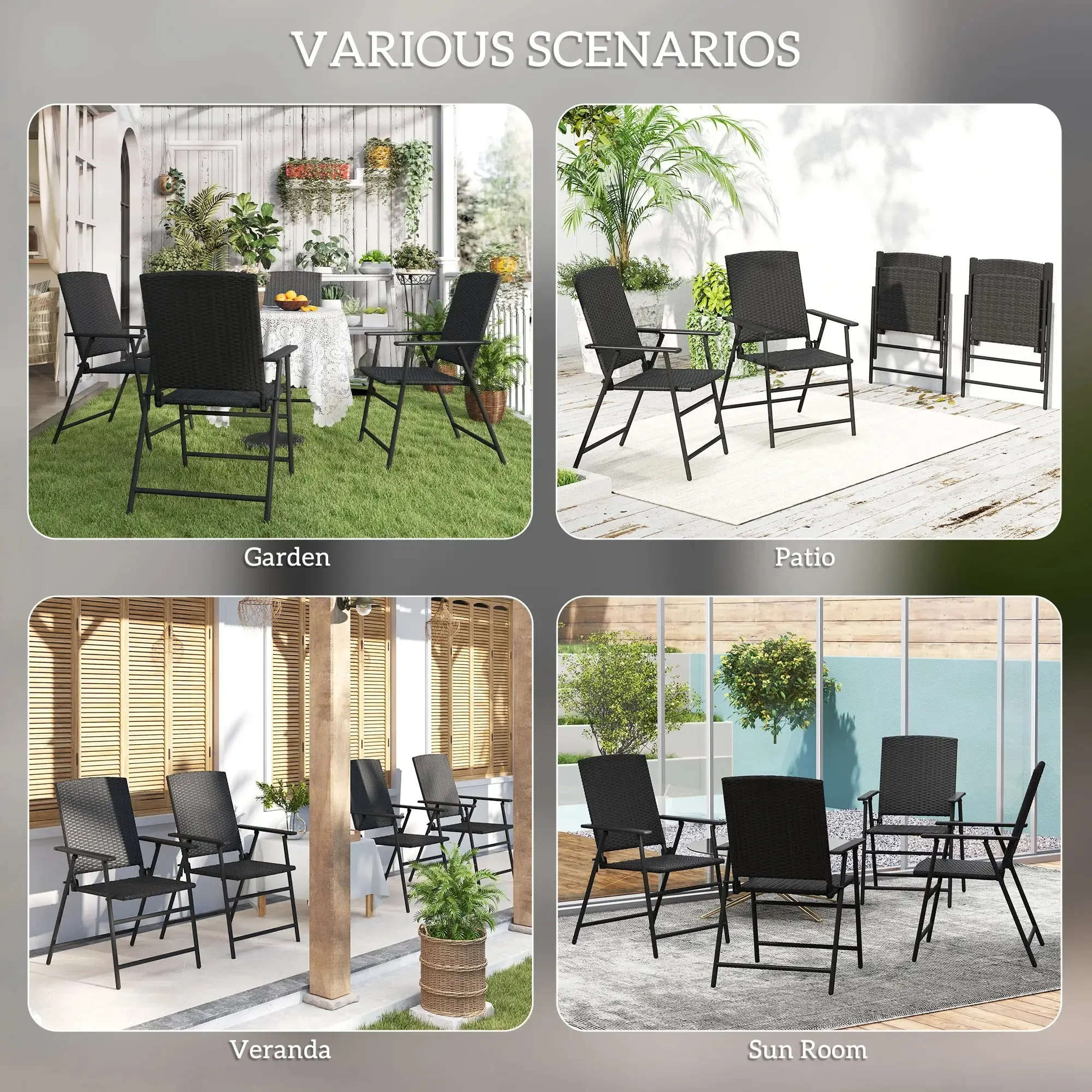 Of Black Back-to-school sale Chairs - Set Shipping updates Outsunny Four Rattan Folding Seat