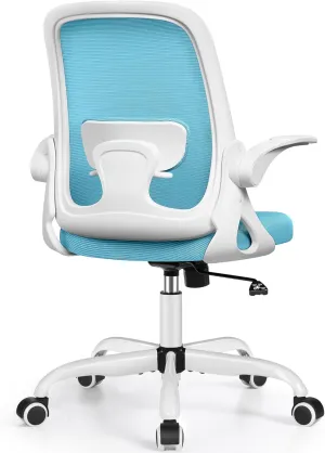 Office Chair Ergonomic Desk Chairs with Lumbar Support and Flip-up Arms, Comfortable Breathable Mesh Computer Executive Chair with Swivel Task, Adjustable Height 4'', Home, Bedroom - Blue