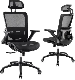 Office Chair Ergonomic Mesh Chair High Back Computer Desk Chair with 3D Armrest Adjustable Lumbar Support and Headrest Receling Chair, Black
