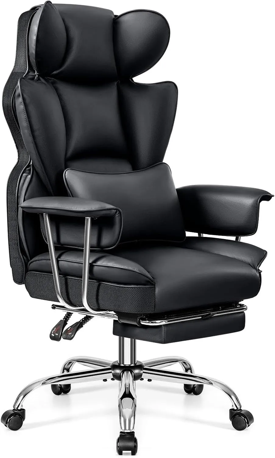 Office Desk Chair, Big and Tall Executive Office Chair with Footrest, Leather Computer Chair, Ergonomic Reclining Chair High Back with Lumbar Support, Large Home Office Chair (Black)