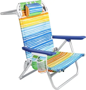 OFIKA Backpack Beach Chairs for Adults, Folding Beach Chairs with 5 Adjustable Positions,Camping Chairs with Headrest,Towel Rack and Cup Holder,Supports up to 300lbs (Colorful, 1 Pack)