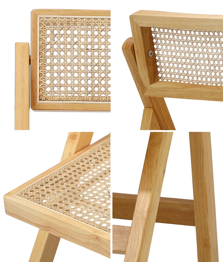 Oikiture 6x Dining Chairs Folding Rattan Chair Wooden