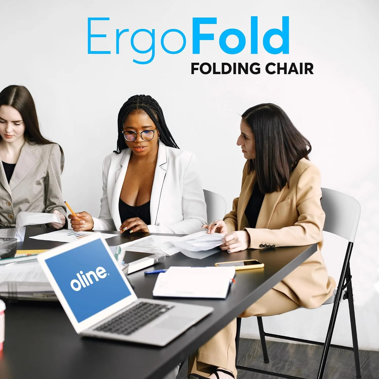 Oline Folding Chair, Indoor Outdoor Plastic Commercial Stackable Foldable Guest Chairs for Events Office Wedding Party Picnic Kitchen Dining, 350lb Capacity (White, 6 Pack)