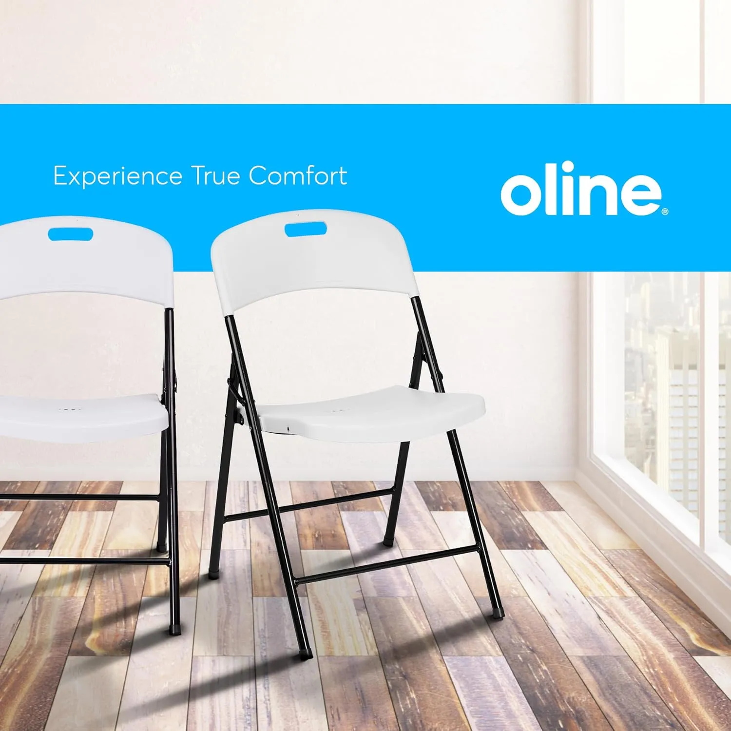 Oline Folding Chair, Indoor Outdoor Plastic Commercial Stackable Foldable Guest Chairs for Events Office Wedding Party Picnic Kitchen Dining, 350lb Capacity (White, 6 Pack)