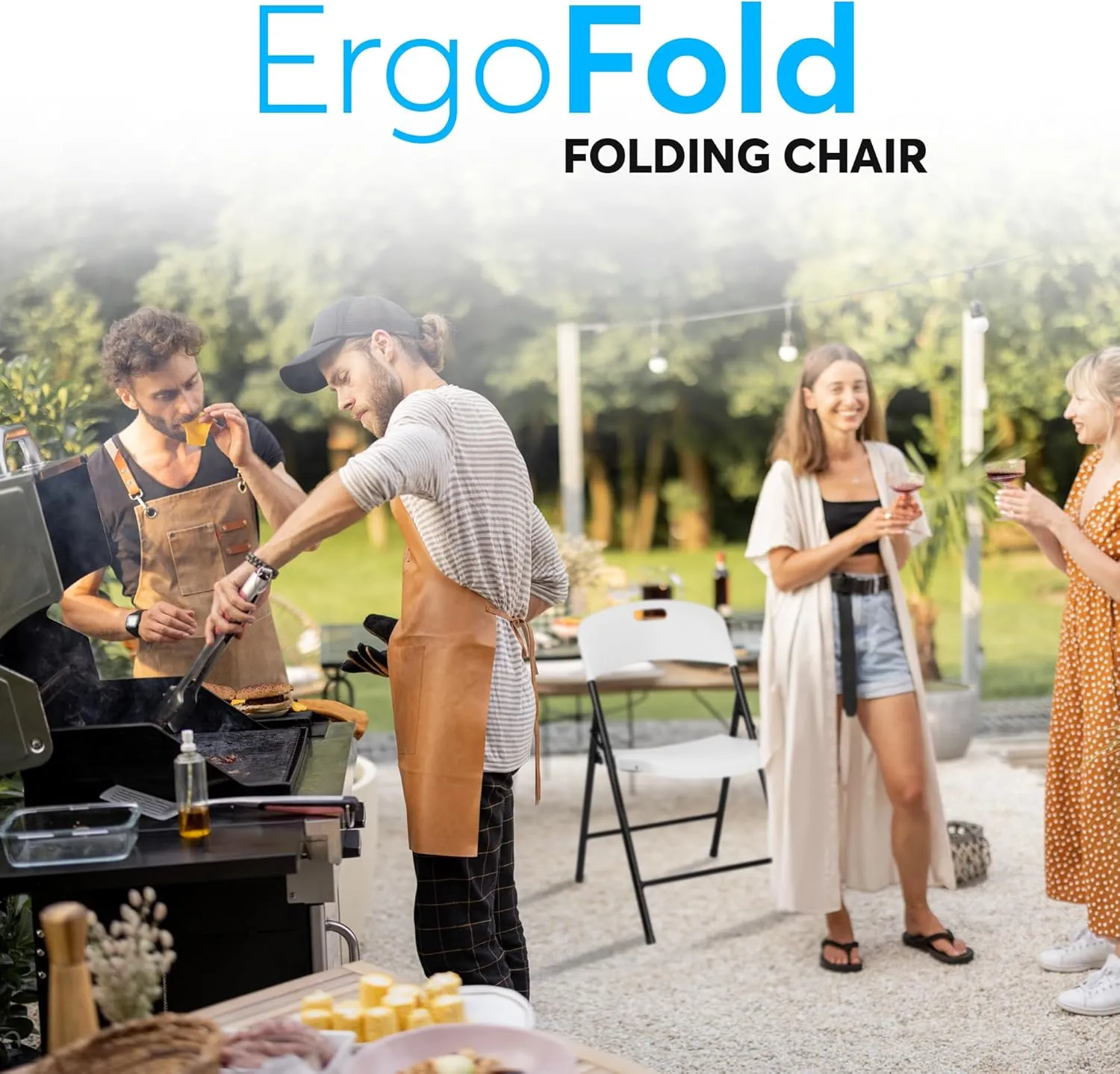 Oline Folding Chair, Indoor Outdoor Plastic Commercial Stackable Foldable Guest Chairs for Events Office Wedding Party Picnic Kitchen Dining, 350lb Capacity (White, 6 Pack)