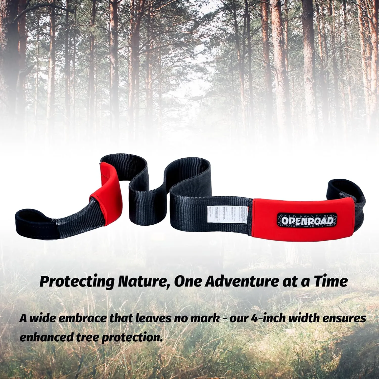 OPENROAD 4" x8' Tree Saver Strap – 40,000LB Break Strength Heavy-Duty Recovery Tow Strap for Off-Road Trucks, Jeep – Winch Extension with Carry Bag