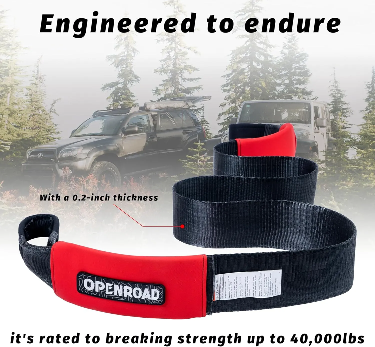 OPENROAD 4" x8' Tree Saver Strap – 40,000LB Break Strength Heavy-Duty Recovery Tow Strap for Off-Road Trucks, Jeep – Winch Extension with Carry Bag