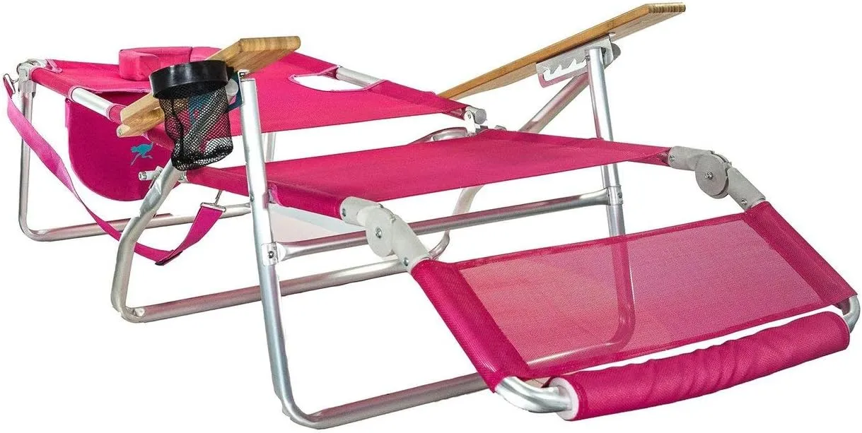 Ostrich 3-N-1 Lightweight Comfortable Aluminum Multi-Position Relaxing Reclining Beach Chair, Pink (4 Pack)