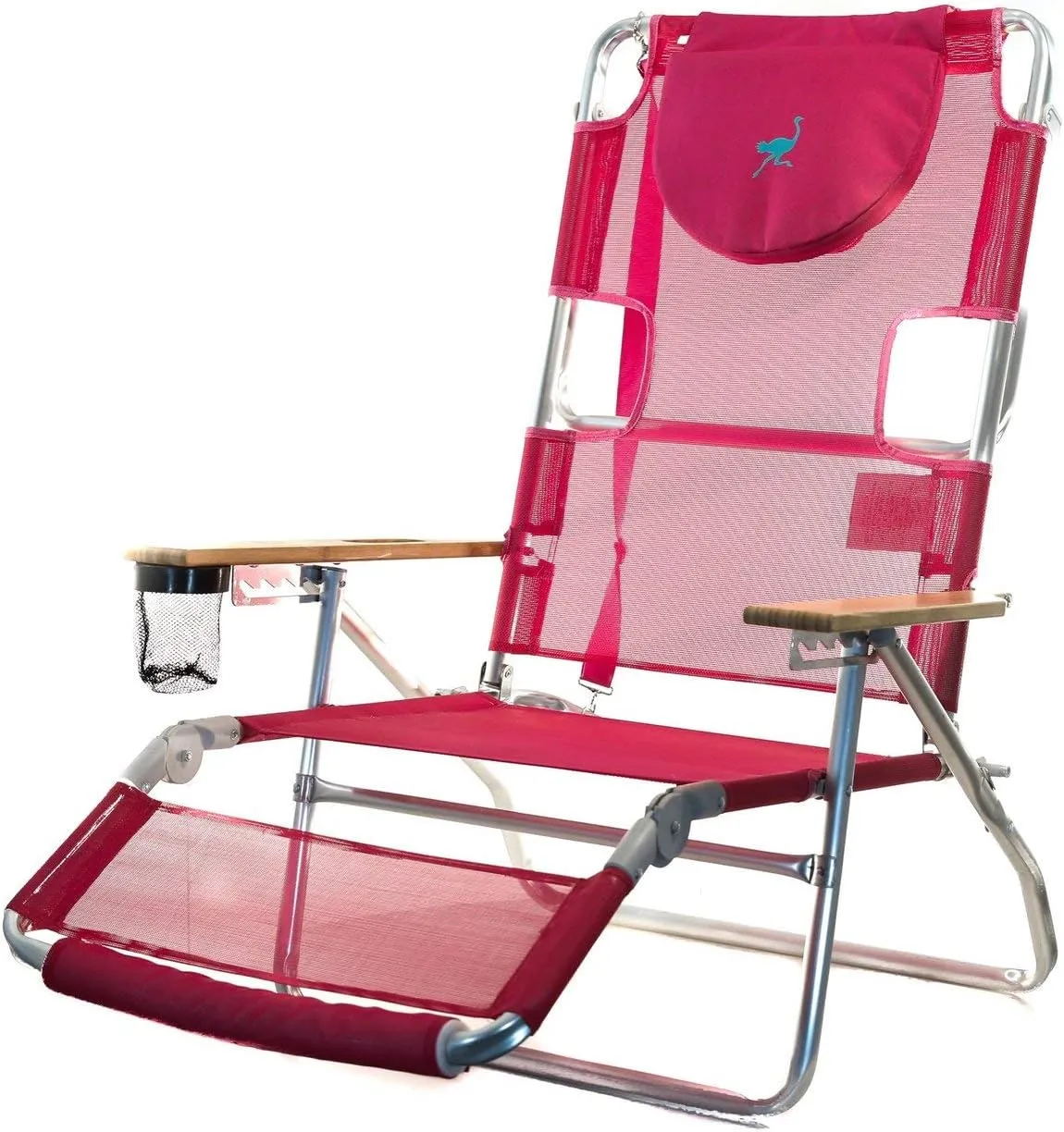 Ostrich 3-N-1 Lightweight Comfortable Aluminum Multi-Position Relaxing Reclining Beach Chair, Pink (4 Pack)