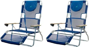 Ostrich 3N1 Lightweight Aluminum Frame 5 Position Reclining Beach Chair (2 Pack)