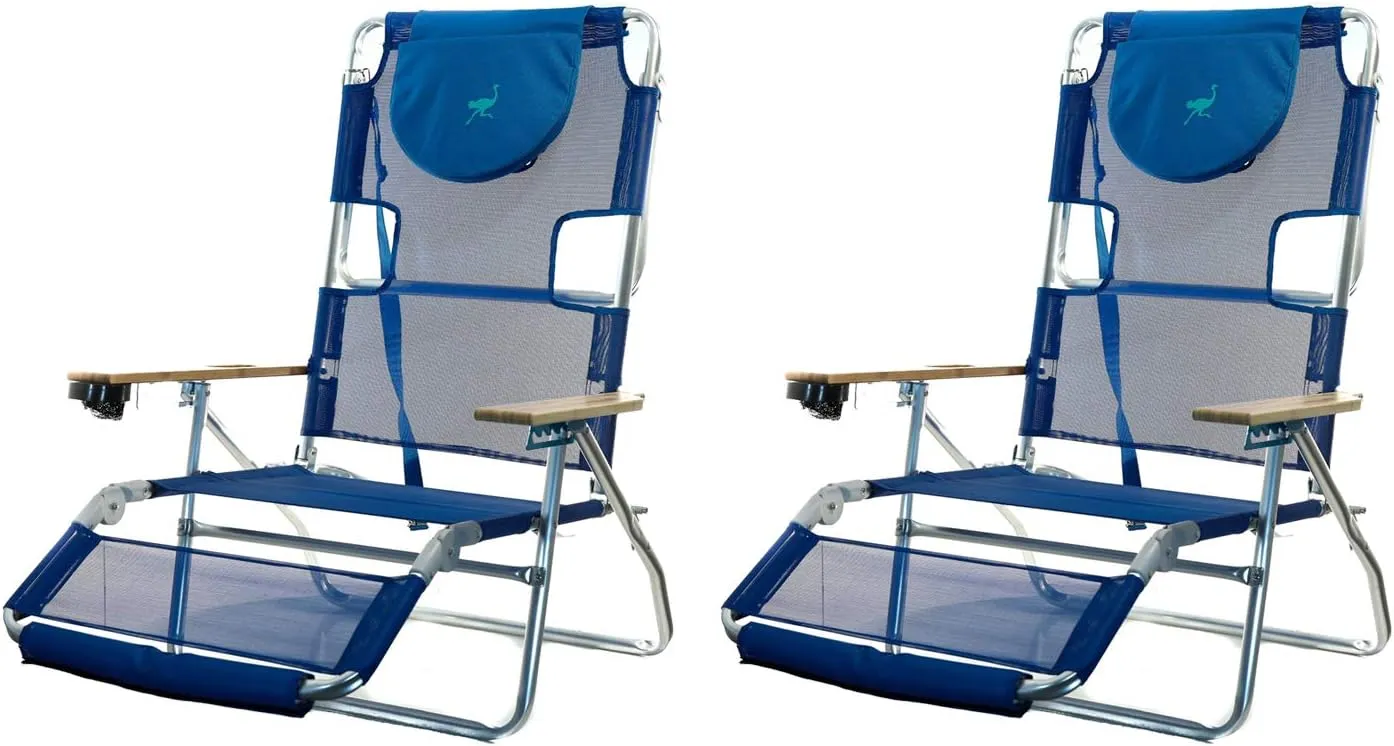 Ostrich 3N1 Lightweight Aluminum Frame 5 Position Reclining Beach Chair (2 Pack)