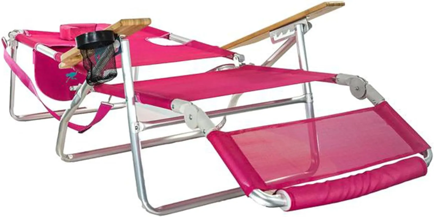Ostrich Altitude 3-in-1 16-Inch Reclining Beach Chair with 5 Adjustable Chair Position, Carrying Straps and Cupholder, Pink (3 Pack)