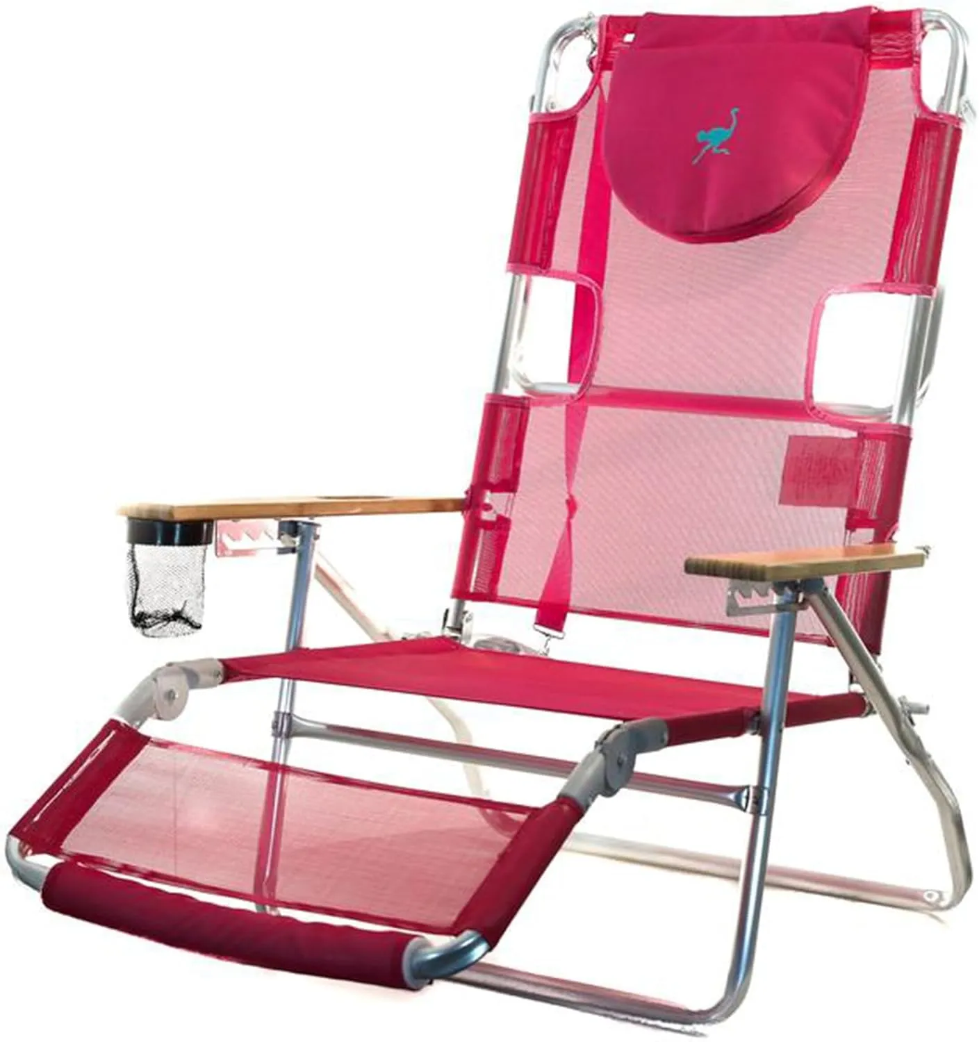 Ostrich Altitude 3-in-1 16-Inch Reclining Beach Chair with 5 Adjustable Chair Position, Carrying Straps and Cupholder, Pink (3 Pack)