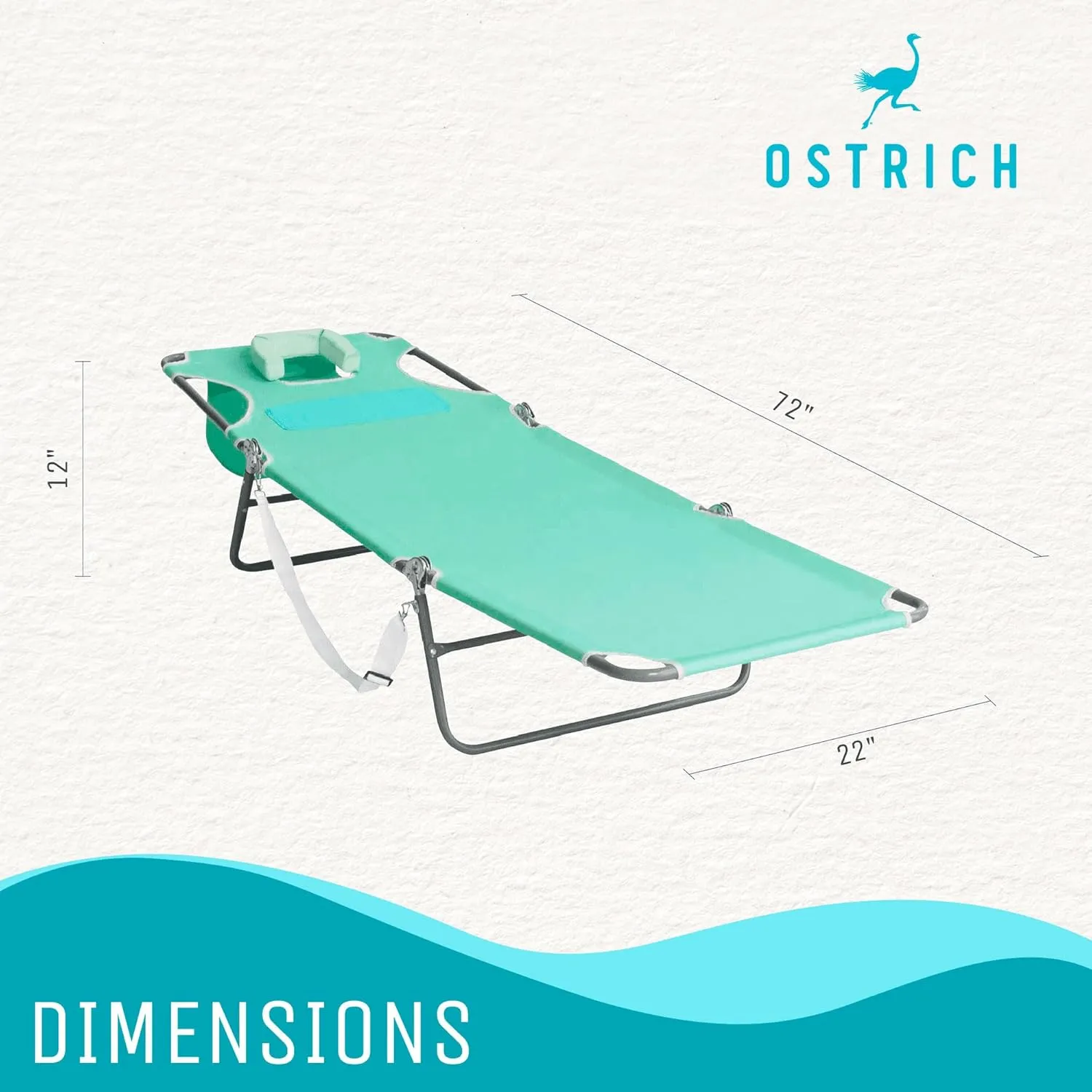 Ostrich Ladies Comfort Lounger with Chest Support, Portable Reclining Outdoor Patio Beach Lawn Camping Pool Tanning Chair, Teal