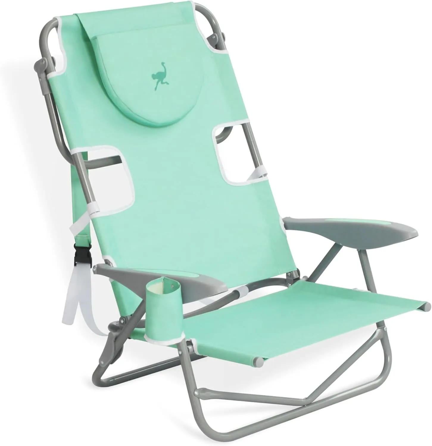 Ostrich Lightweight Portable Outdoor On Your Back Folding Chair for Relaxing with 5 Seat Adjustment Backpack Straps and Cup Holder, Teal (3 Pack)