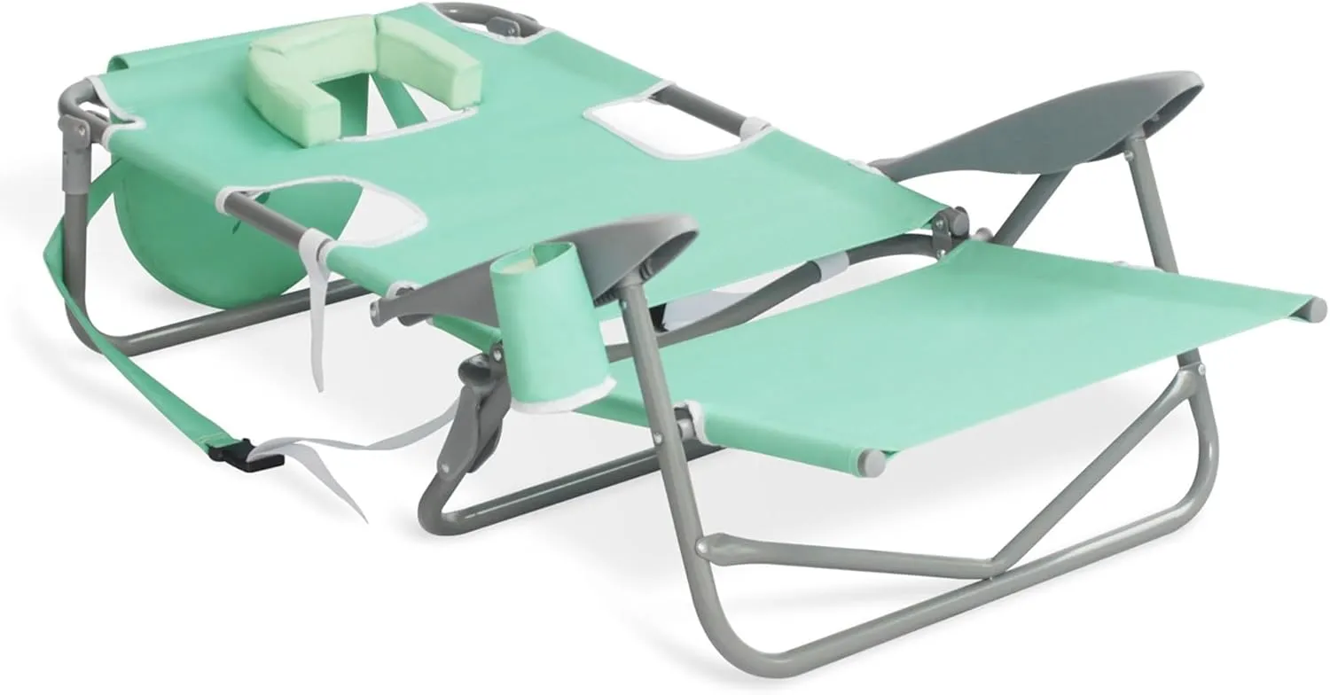 Ostrich Lightweight Portable Outdoor On Your Back Folding Chair for Relaxing with 5 Seat Adjustment Backpack Straps and Cup Holder, Teal (3 Pack)