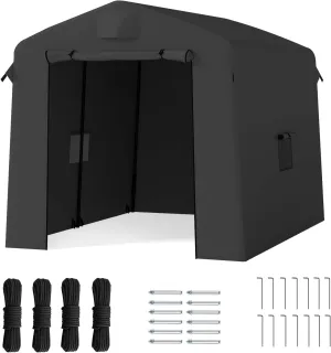 Outdoor 6x8 ft Portable Storage Shed – Waterproof & UV-Resistant Outdoor Shelter with 2 Roll-Up Zipper Doors & Vents, Motorcycle Carport, Garage Kit Tent - Black