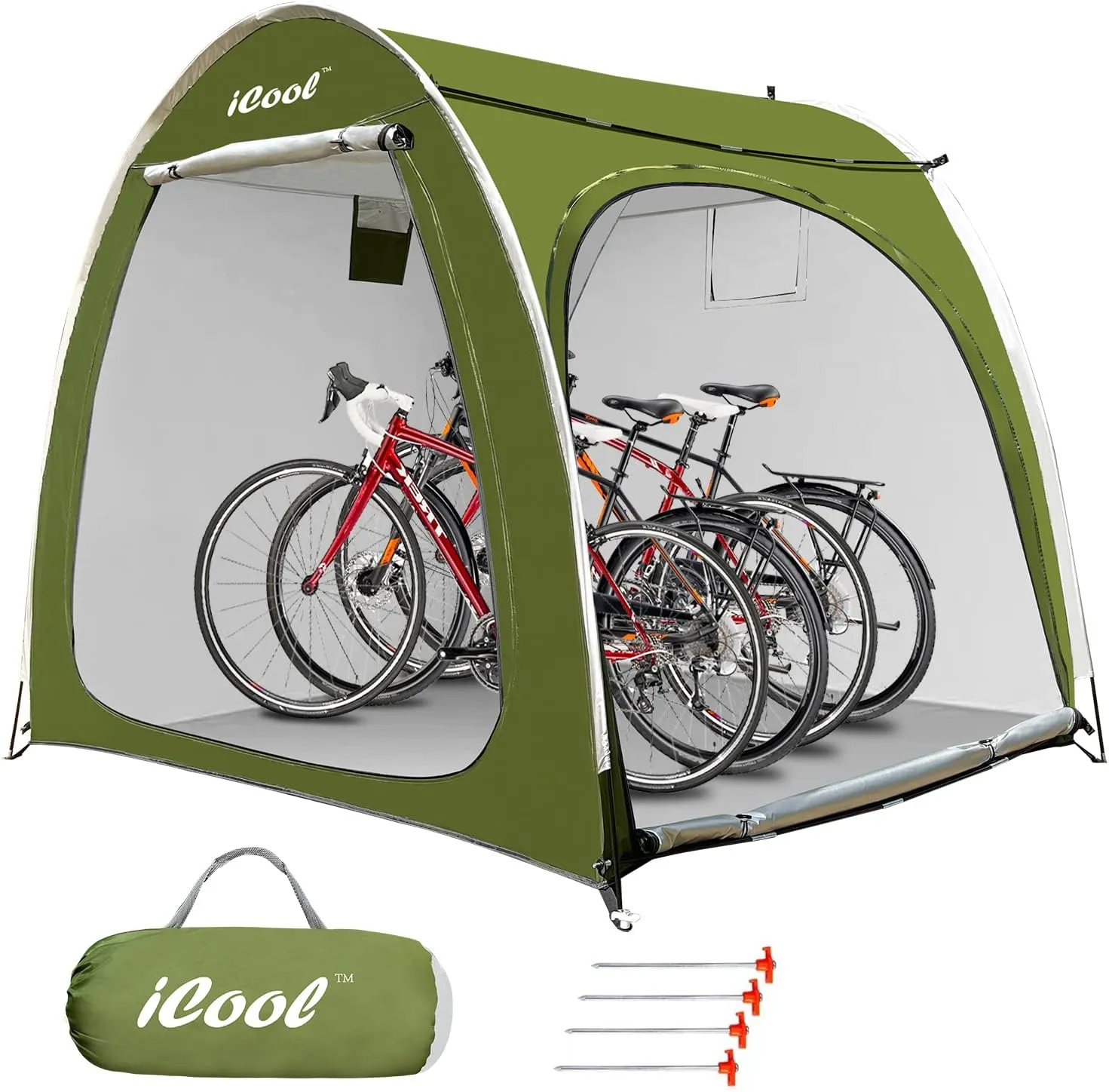 Outdoor Bike Covers Storage Shed Tent, Outdoor Motorcycle Storage shed, Neat Tent Bicycle Cover, Waterproof Storage of 4 Bicycles or Motorcycle (Green)