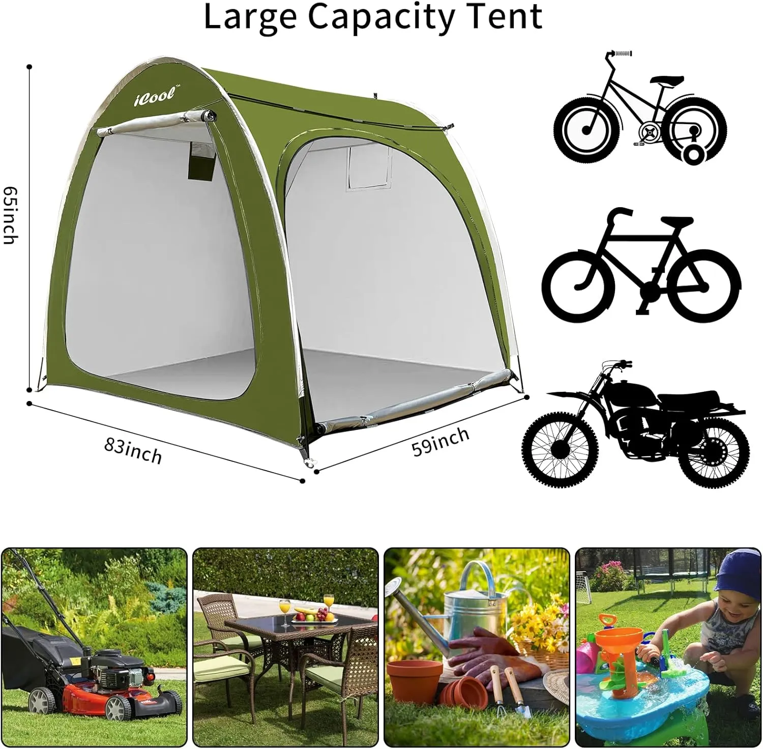Outdoor Bike Covers Storage Shed Tent, Outdoor Motorcycle Storage shed, Neat Tent Bicycle Cover, Waterproof Storage of 4 Bicycles or Motorcycle (Green)