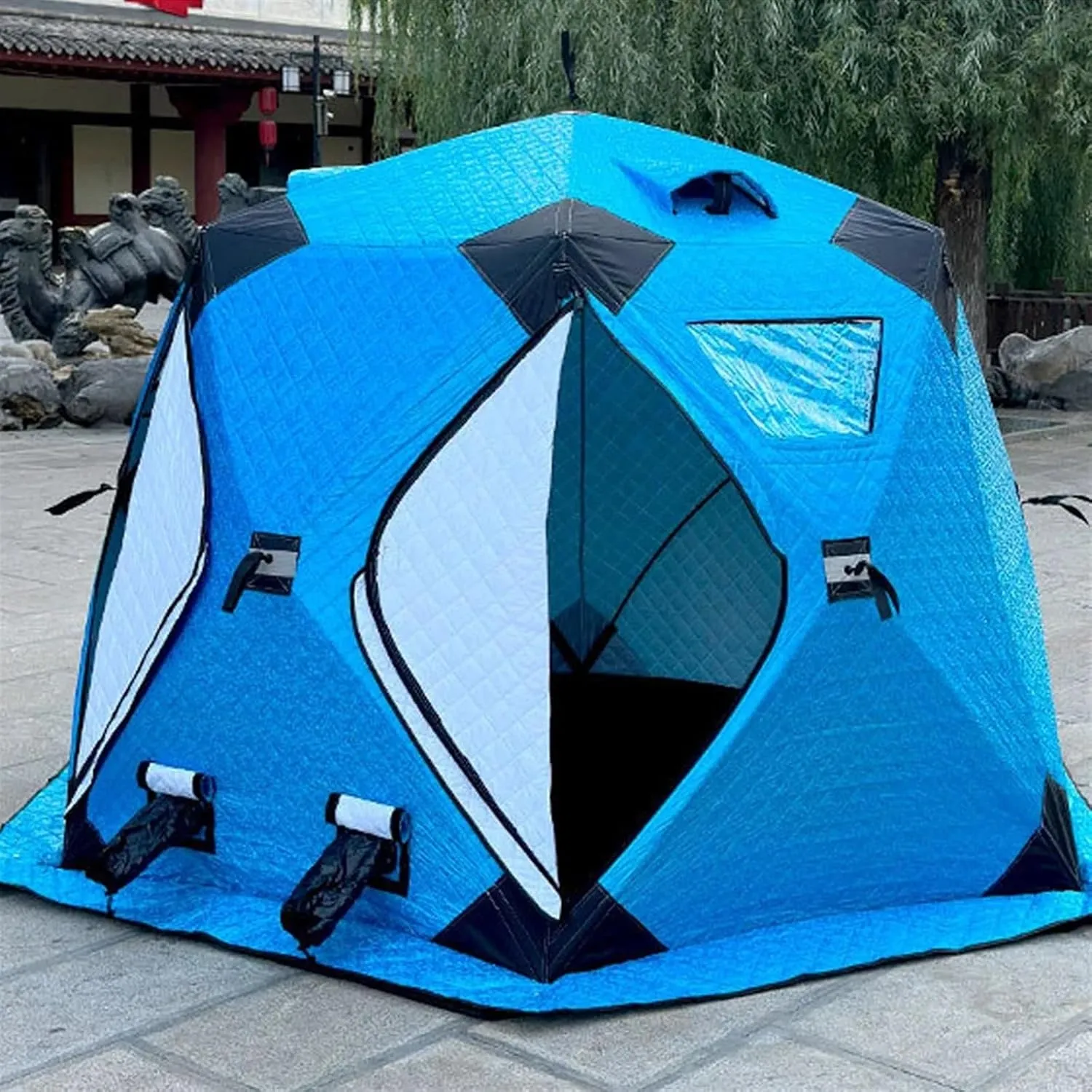 Outdoor Camping Ice Fishing Tent Insulated Quick Set Up Winter Fishing Tent Compatible with 5-8 People Camping Hiking Fishing Sport Events (Blue l)