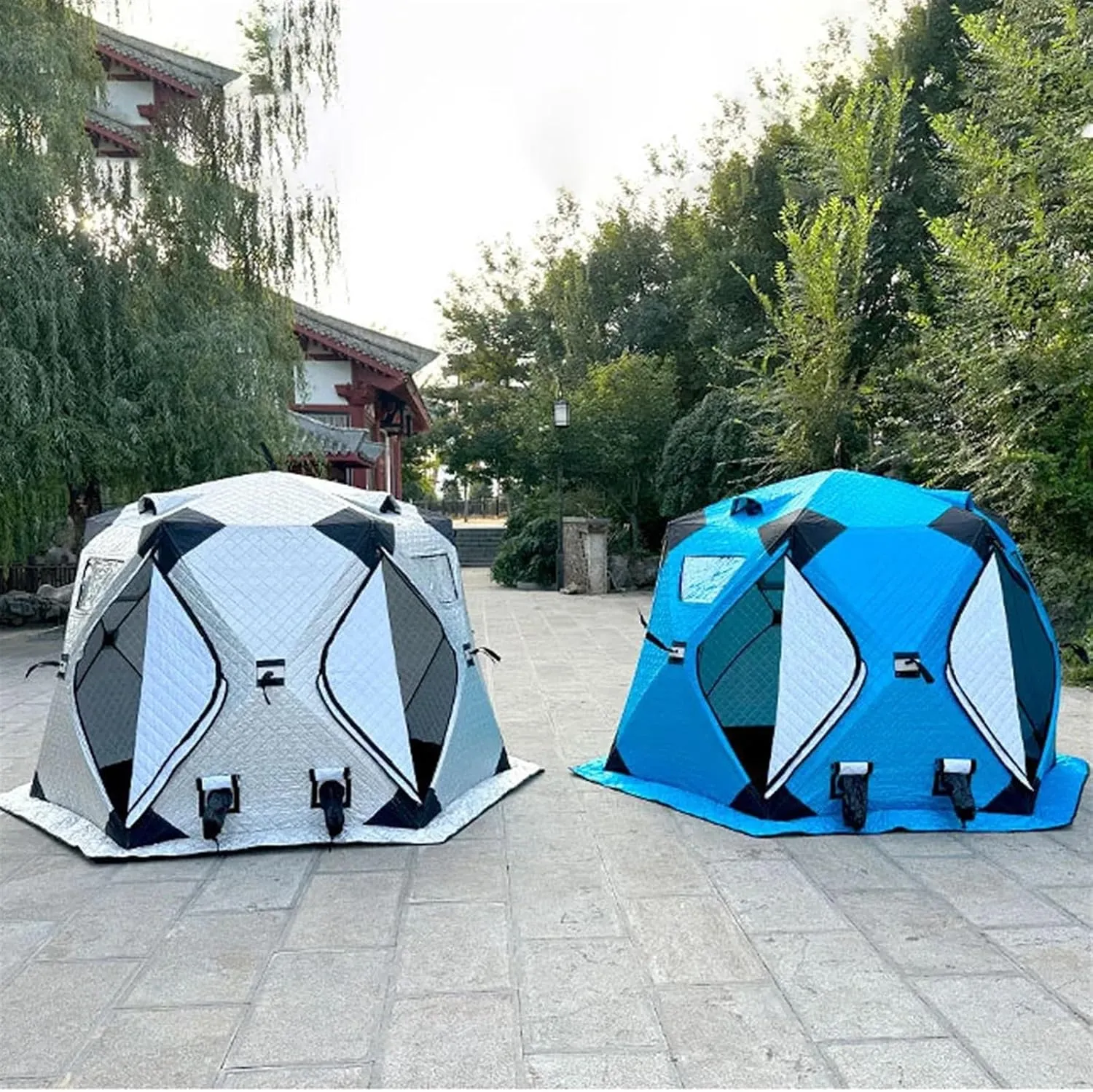 Outdoor Camping Ice Fishing Tent Insulated Quick Set Up Winter Fishing Tent Compatible with 5-8 People Camping Hiking Fishing Sport Events (Blue l)