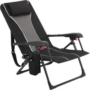 Outdoor Folding Chaise Lounge Chair - Supports Up to 330lbs, Dual Lock Portable Chair with Adjustable Backrest, Headrest, Straps & Storage Bag, Portable Recliner for Camping, Patio, Garden, Beach