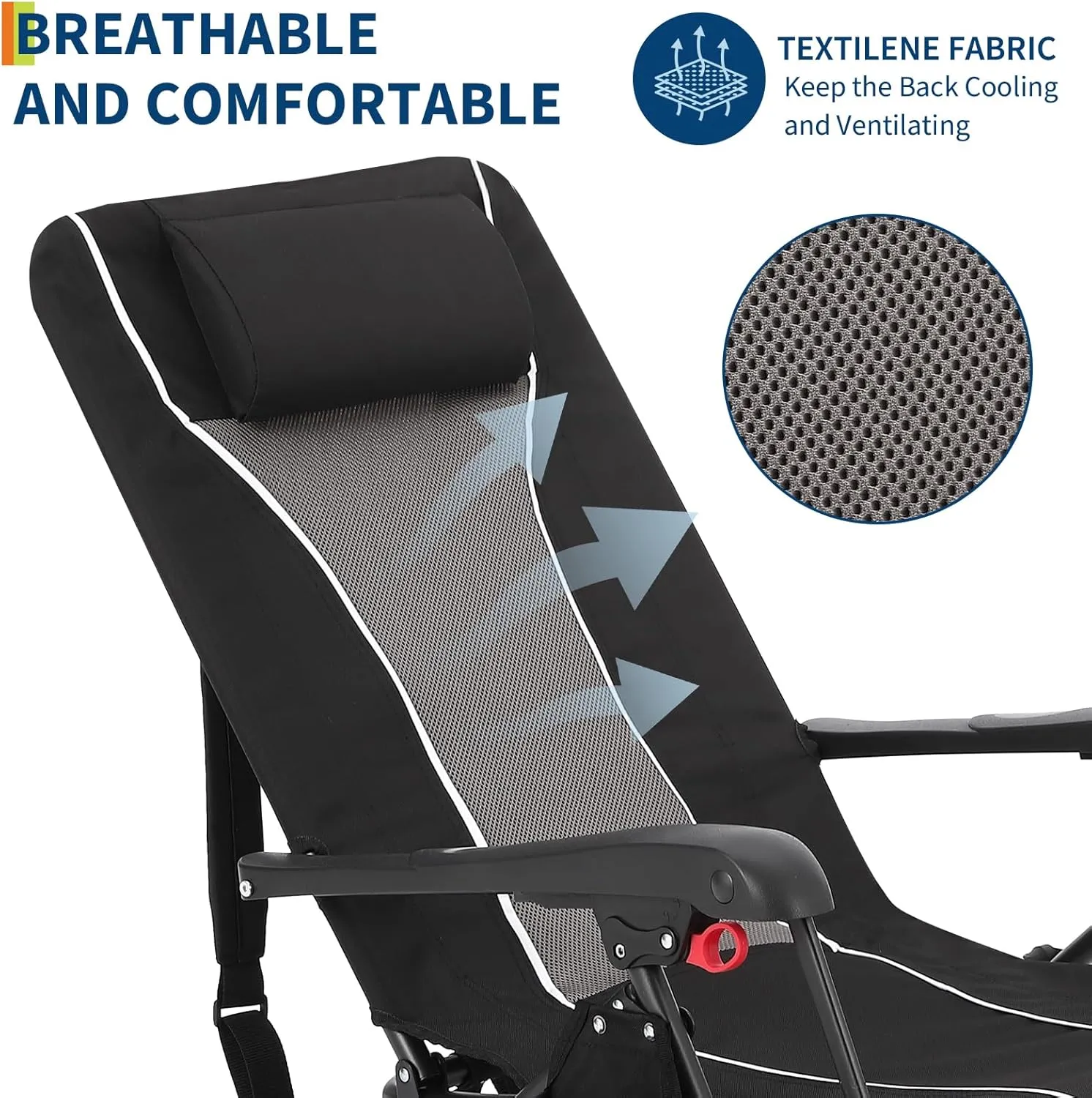 Outdoor Folding Chaise Lounge Chair - Supports Up to 330lbs, Dual Lock Portable Chair with Adjustable Backrest, Headrest, Straps & Storage Bag, Portable Recliner for Camping, Patio, Garden, Beach
